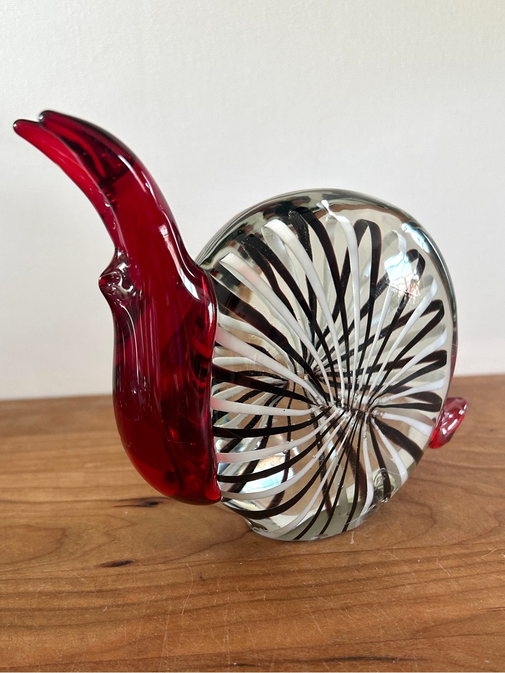 VTG 70s Murano Pinwheel Art Glass Snail Red/Black/Clear Swirl 6.5" *READ